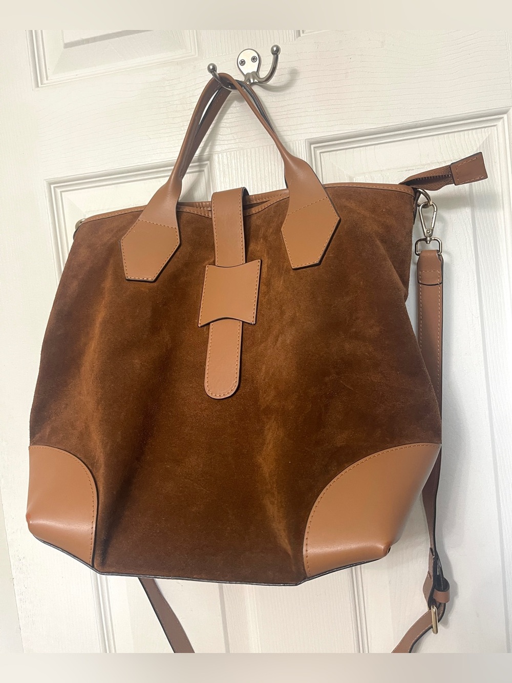 Amerai Brown Leather & Suede and Smooth Leather Tote Handbag Made in Italy